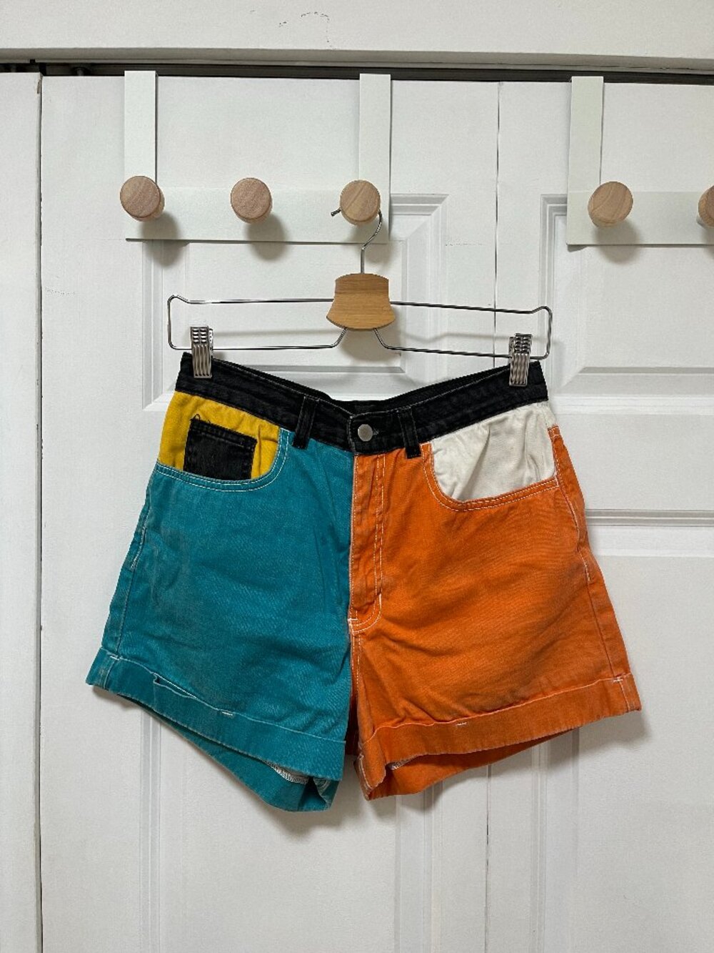 Vintage American Apparel Color Block High Waisted Denim Shorts
